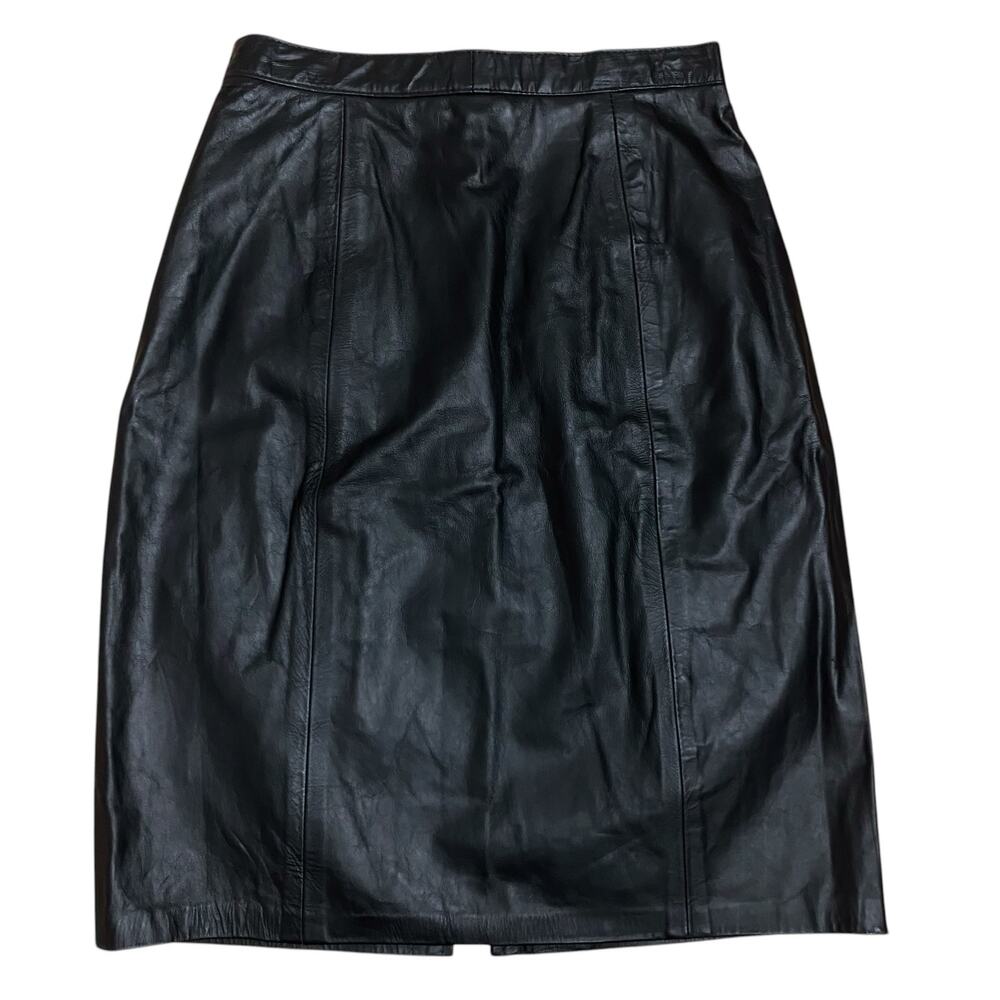 Vintage Black Leather Pencil Skirt Outerwear by Phoenix Size 7/8 80s Rockstar